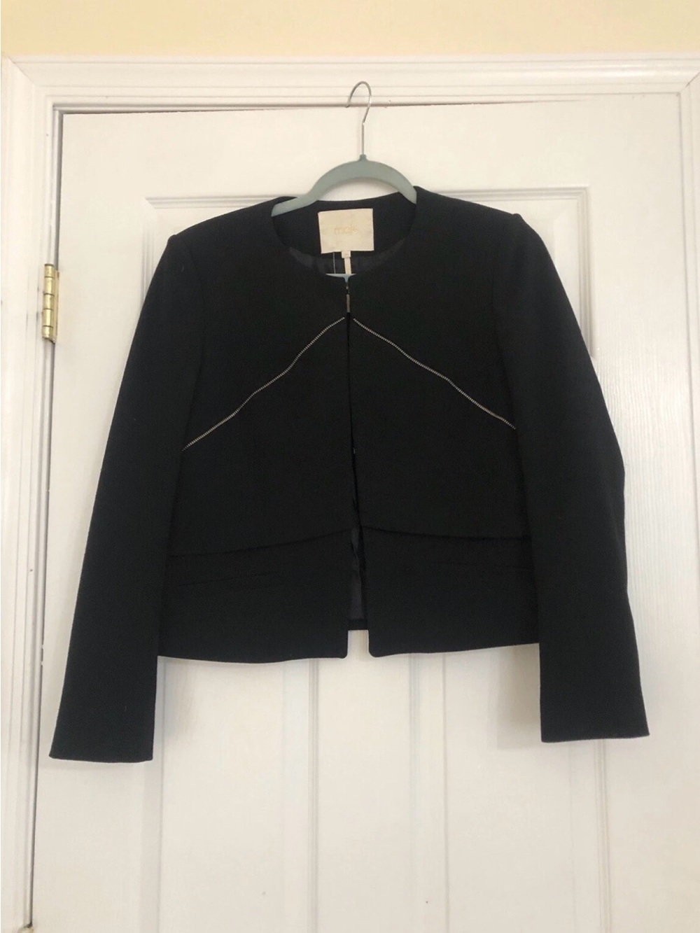 Maje Black Cropped Zip-Detail Blazer